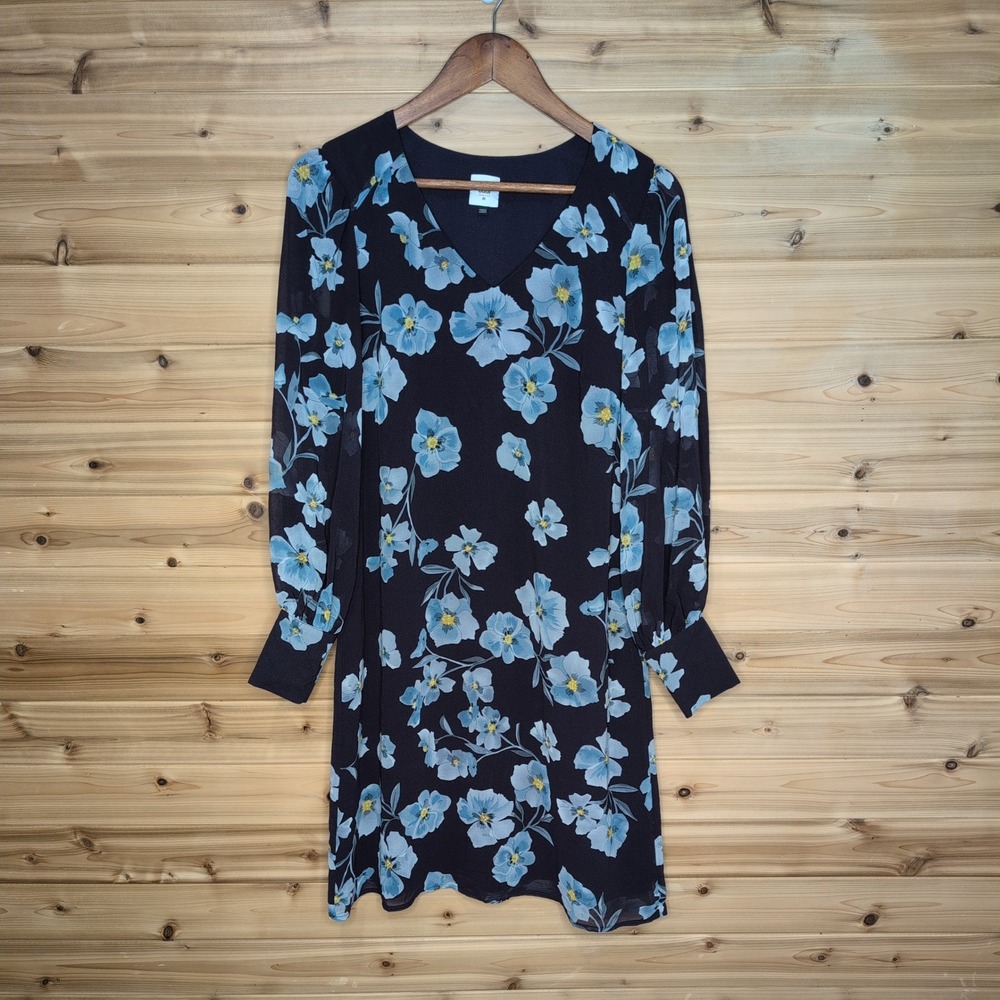 Cabi #4018 Ellery Dress Floral Shift Dress Poppy‎ Long Sleeve Purple Womens Med